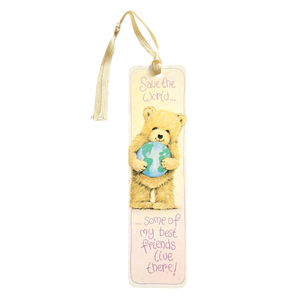 Vintage 90s "Save the World" Bookmark Teddy Bear Friends Earth Russ Berrie 13589